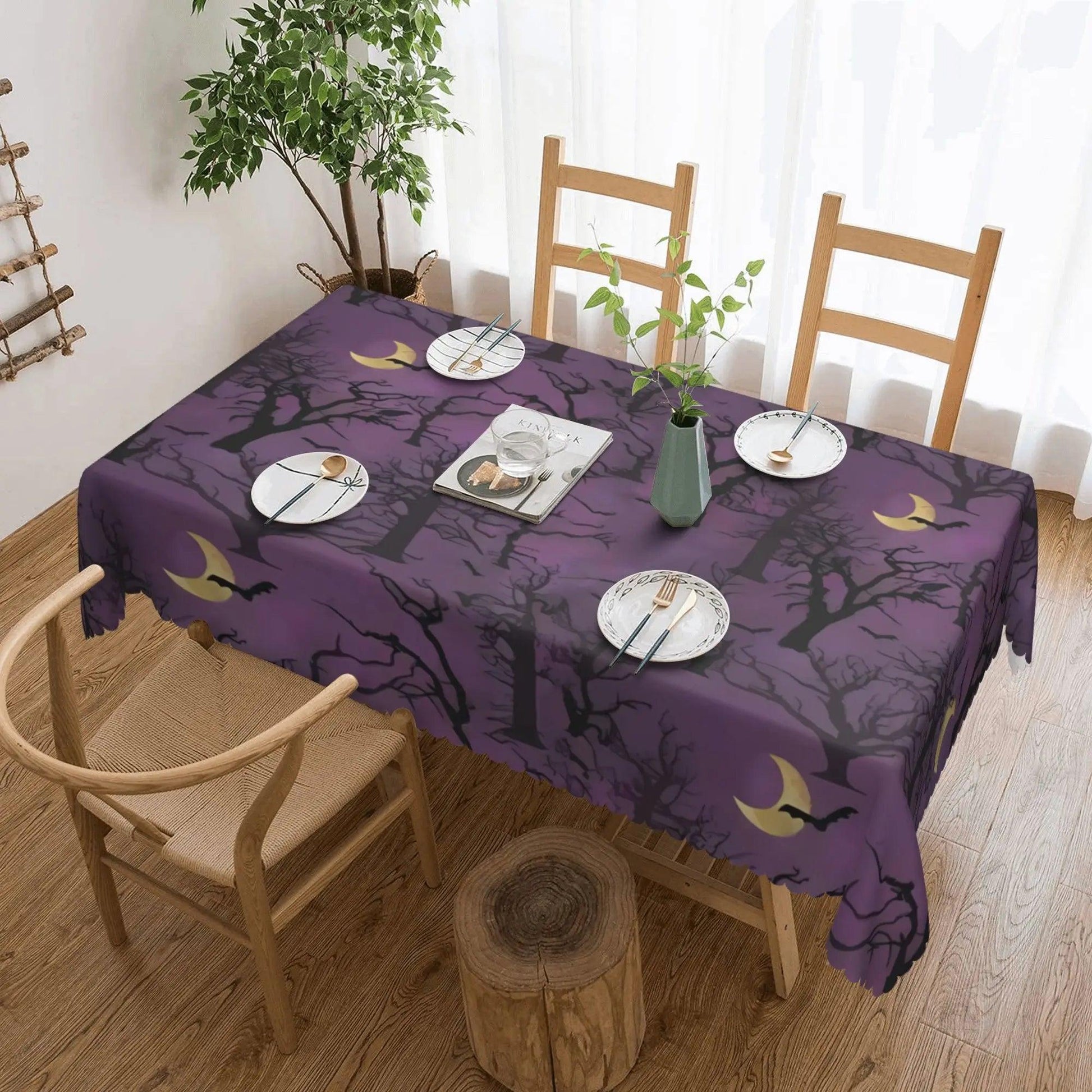 Purple Moon Forest Halloween Tablecloth - Gothic Witch Table Decoration Tablecloth-MoonChildWorld