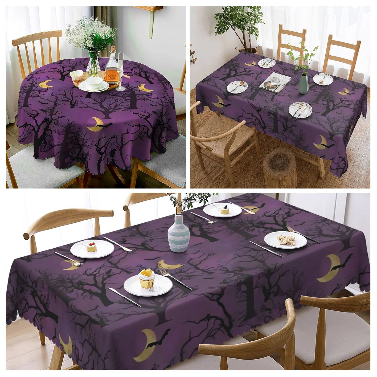Purple Moon Forest Halloween Tablecloth - Gothic Witch Table Decoration Tablecloth-MoonChildWorld