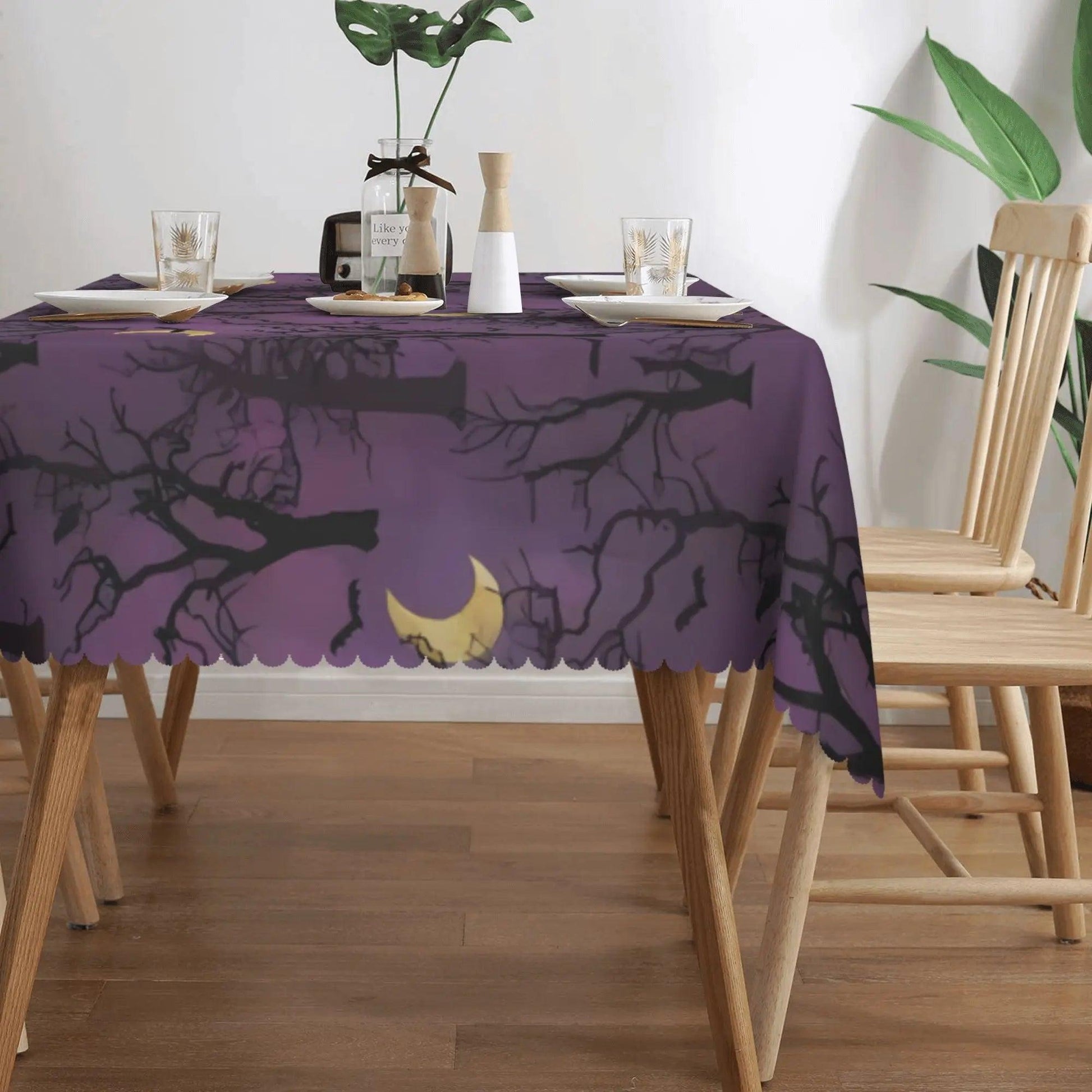 Purple Moon Forest Halloween Tablecloth - Gothic Witch Table Decoration Tablecloth-MoonChildWorld