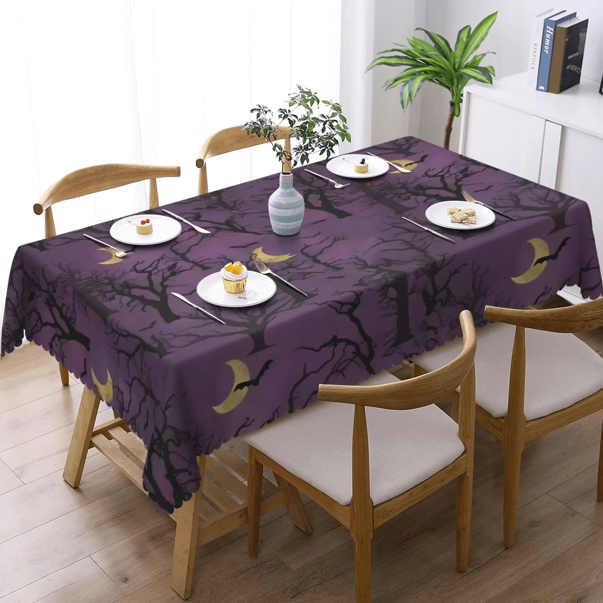 Purple Moon Forest Halloween Tablecloth - Gothic Witch Table Decoration Tablecloth-MoonChildWorld