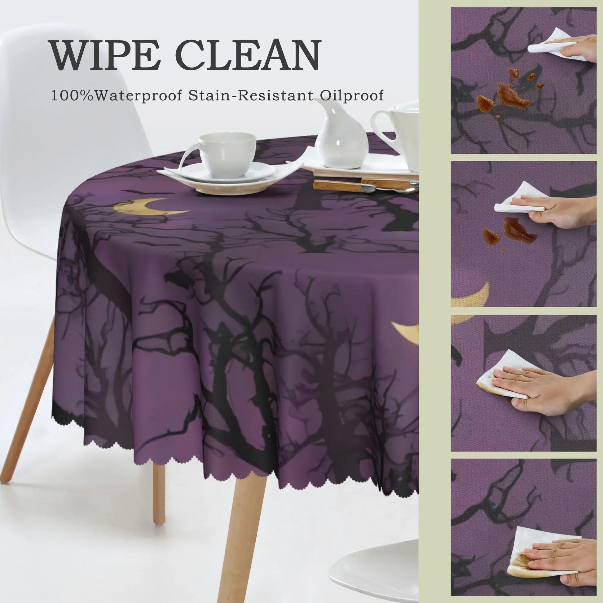 Purple Moon Forest Halloween Tablecloth - Gothic Witch Table Decoration Tablecloth-MoonChildWorld