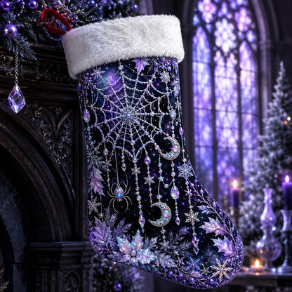 Purple Spiderweb Christmas Stocking Gothic Witchy Holiday Decor