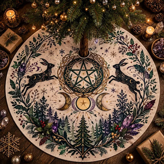 Rabbit Pentagram Yule Tree Skirt – Pagan Witchy Gothic Decor_mockup_1.webp