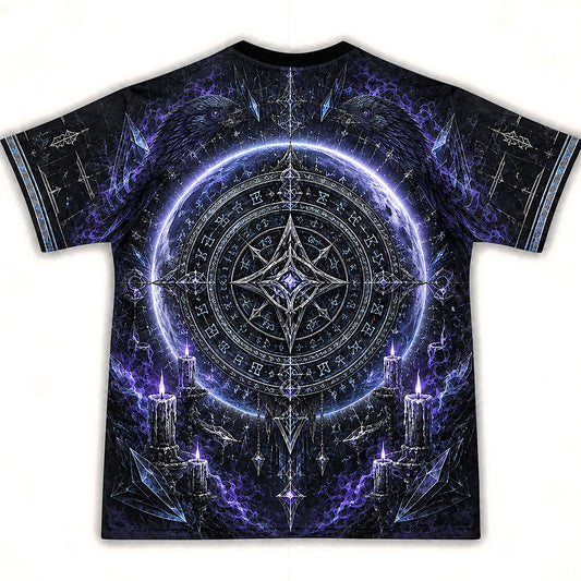 Runic Sigil Circle T-Shirt Raven Candle Cosmic Occult Tee back view
