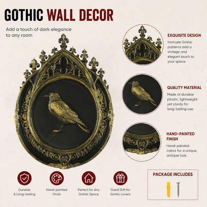 Raven Embossed Resin Wall Plaque Gothic Vintage Wall Decor-MoonChildWorld