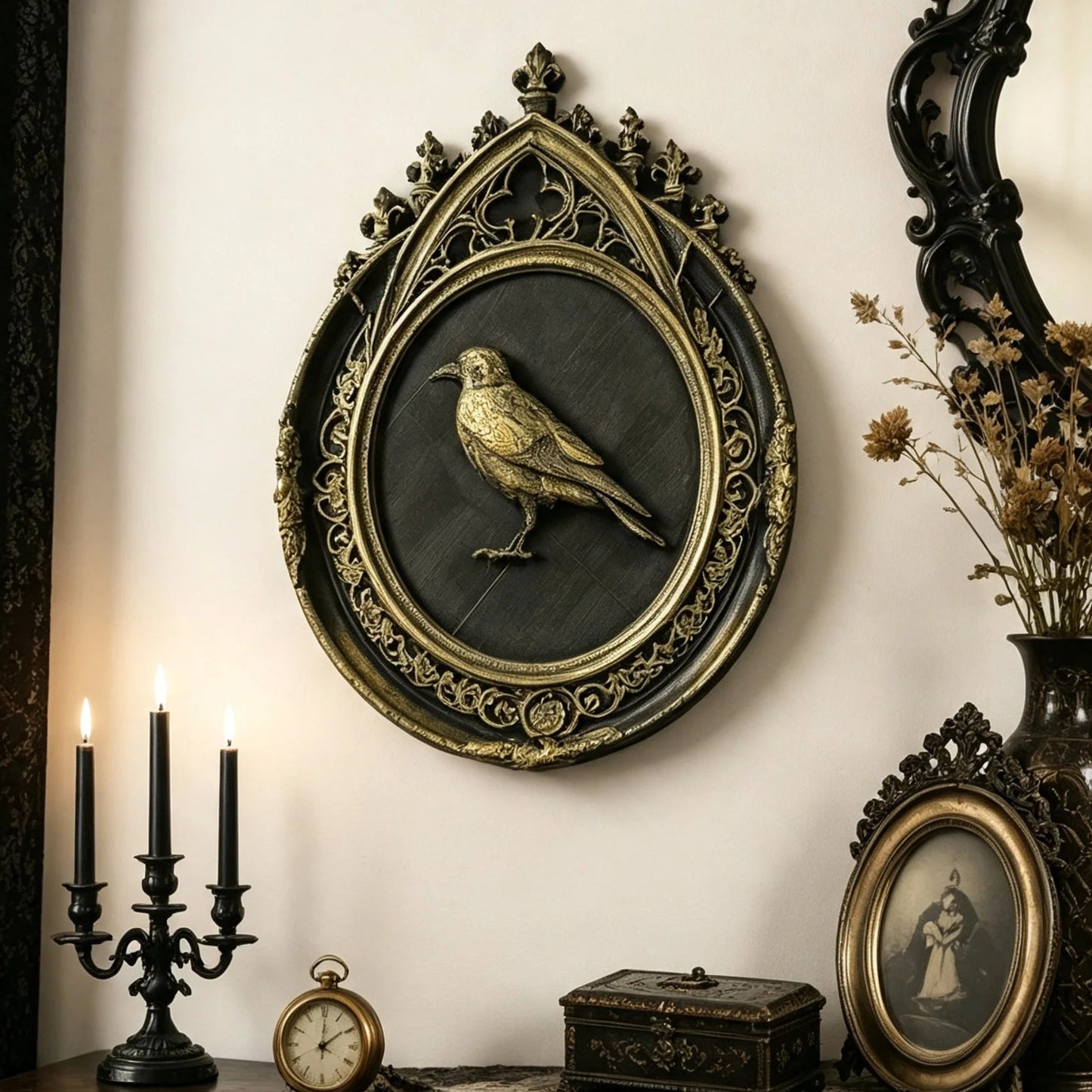 Raven Embossed Resin Wall Plaque Gothic Vintage Wall Decor-MoonChildWorld