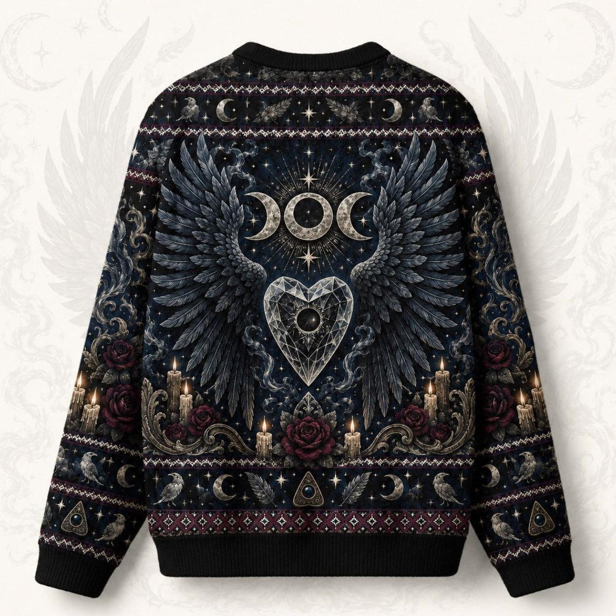 Raven Heart Sweater Eclipse Winged Heart Triple Moon Knit back view