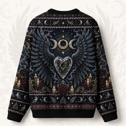 Raven Heart Sweater Eclipse Winged Heart Triple Moon Knit back view