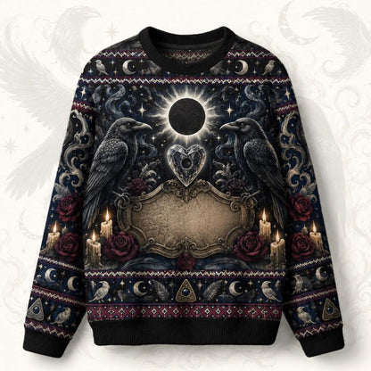 Raven Heart Sweater Eclipse Winged Heart Triple Moon Knit front view