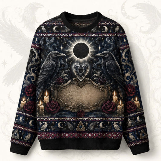 Raven Heart Sweater Eclipse Winged Heart Triple Moon Knit front view