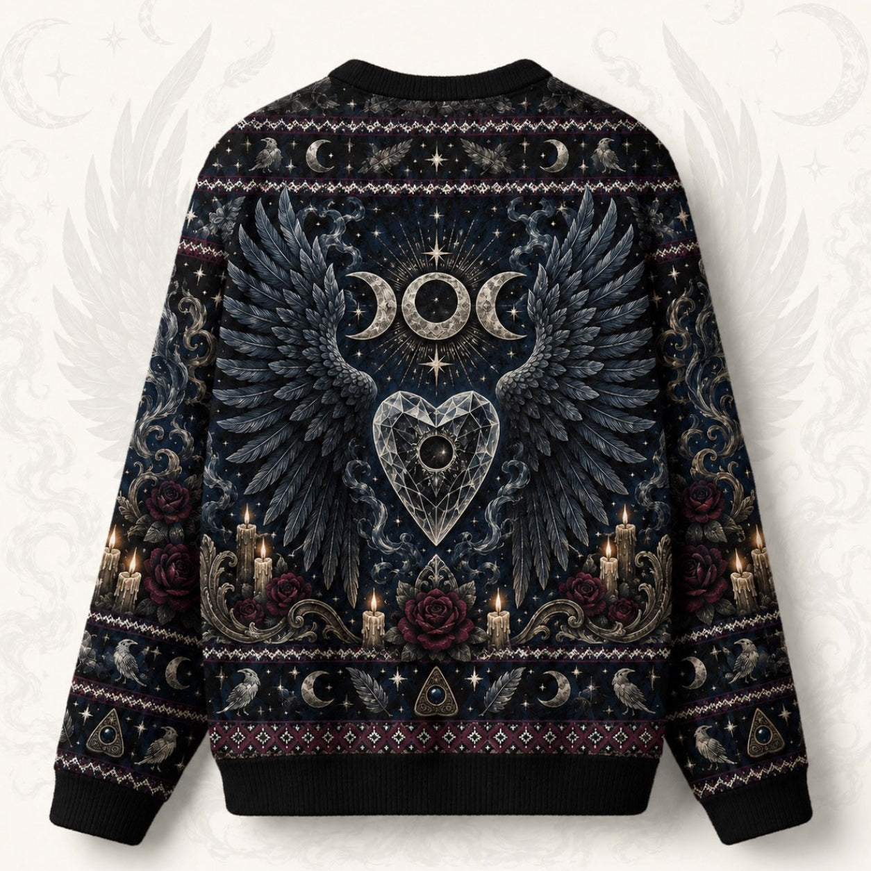 Raven Heart Sweater Eclipse Winged Heart Triple Moon Knit back view