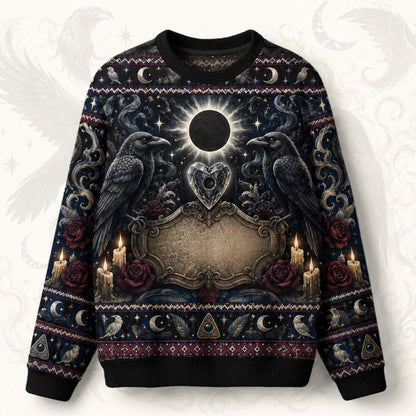 Raven Heart Sweater Eclipse Winged Heart Triple Moon Knit front view