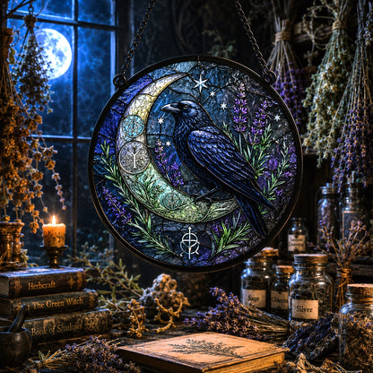 Raven Herb Moon Seal Glass Suncatcher - sunlight glow