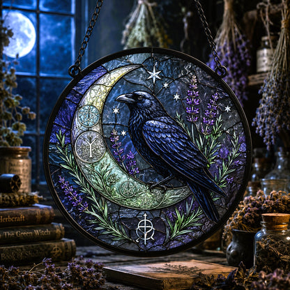 Raven Herb Moon Seal Glass Suncatcher - window display