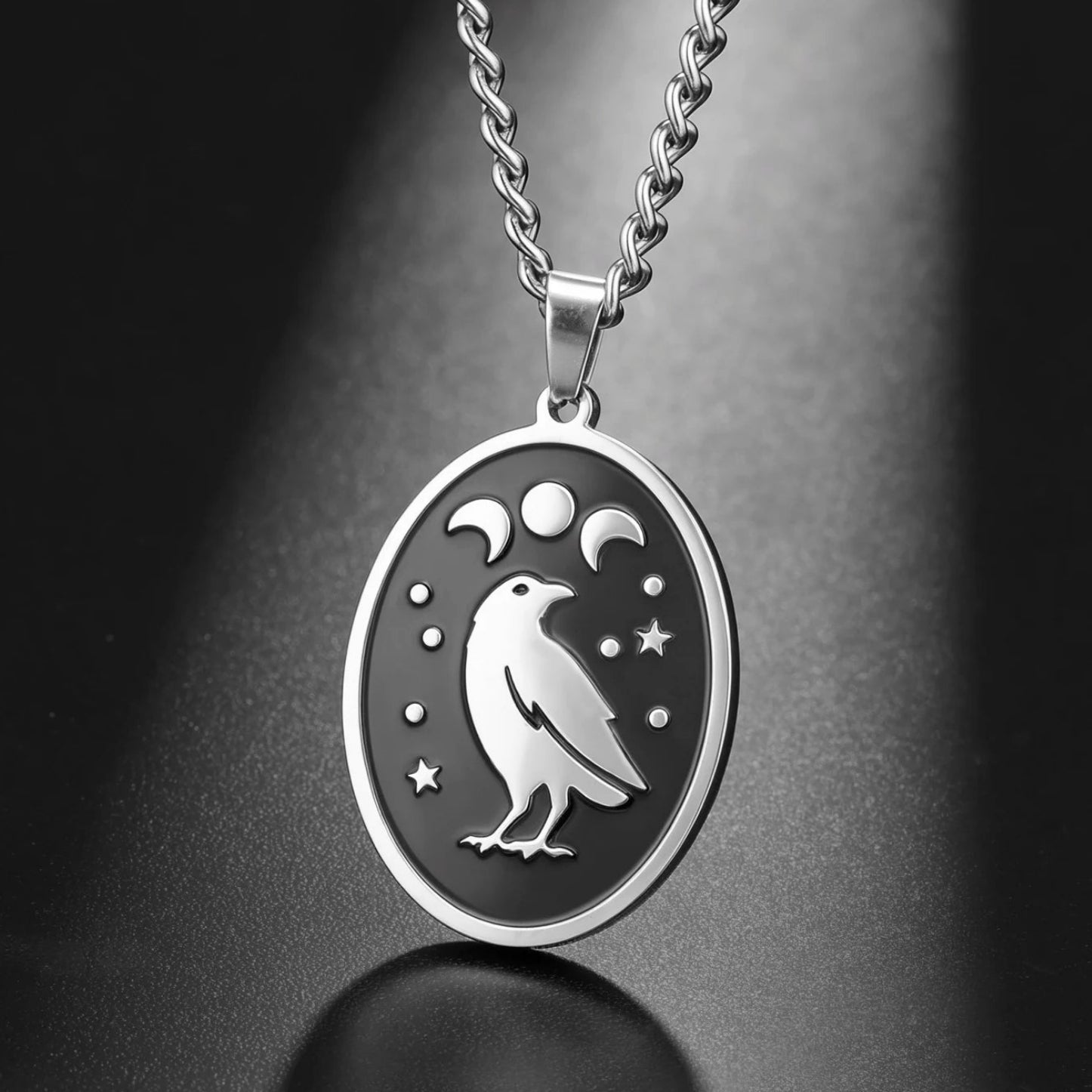 Raven Moon Phase Pendant Necklace Gothic Witch Jewelry-MoonChildWorld