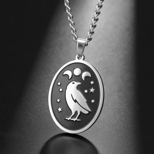 Raven Moon Phase Pendant Necklace Gothic Witch Jewelry-MoonChildWorld