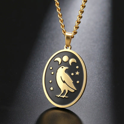 Raven Moon Phase Pendant Necklace Gothic Witch Jewelry-MoonChildWorld
