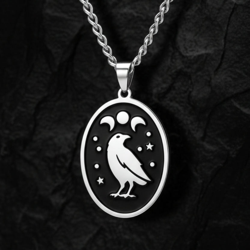 Raven Moon Phase Pendant Necklace Gothic Witch Jewelry-MoonChildWorld