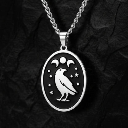 Raven Moon Phase Pendant Necklace Gothic Witch Jewelry-MoonChildWorld
