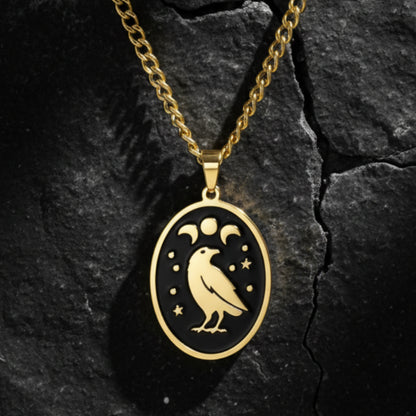 Raven Moon Phase Pendant Necklace Gothic Witch Jewelry-MoonChildWorld