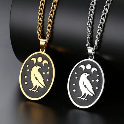 Raven Moon Phase Pendant Necklace Gothic Witch Jewelry-MoonChildWorld