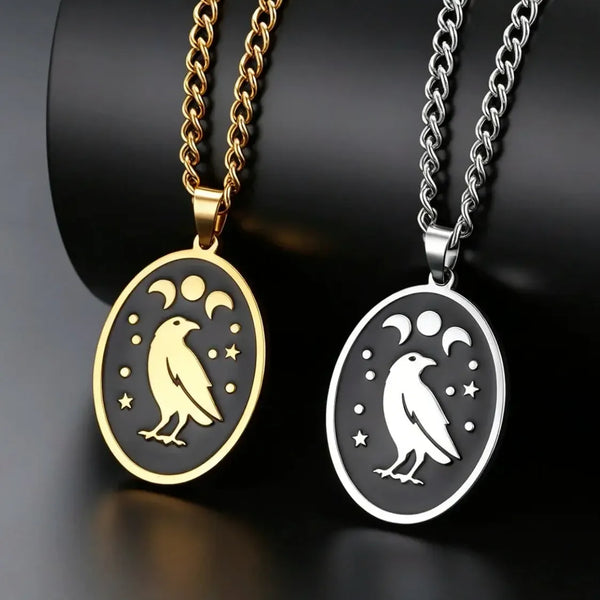 Raven Moon Phase Pendant Necklace Gothic Witch Jewelry-MoonChildWorld
