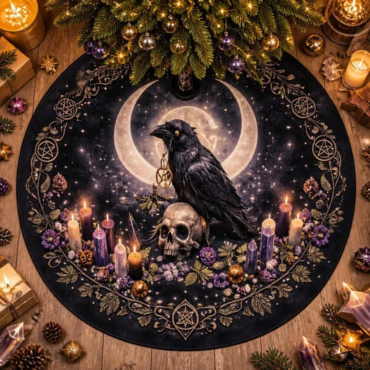 Raven Moon Yule Tree Skirt – Pagan Witch Gothic Decor_mockup_1.webp