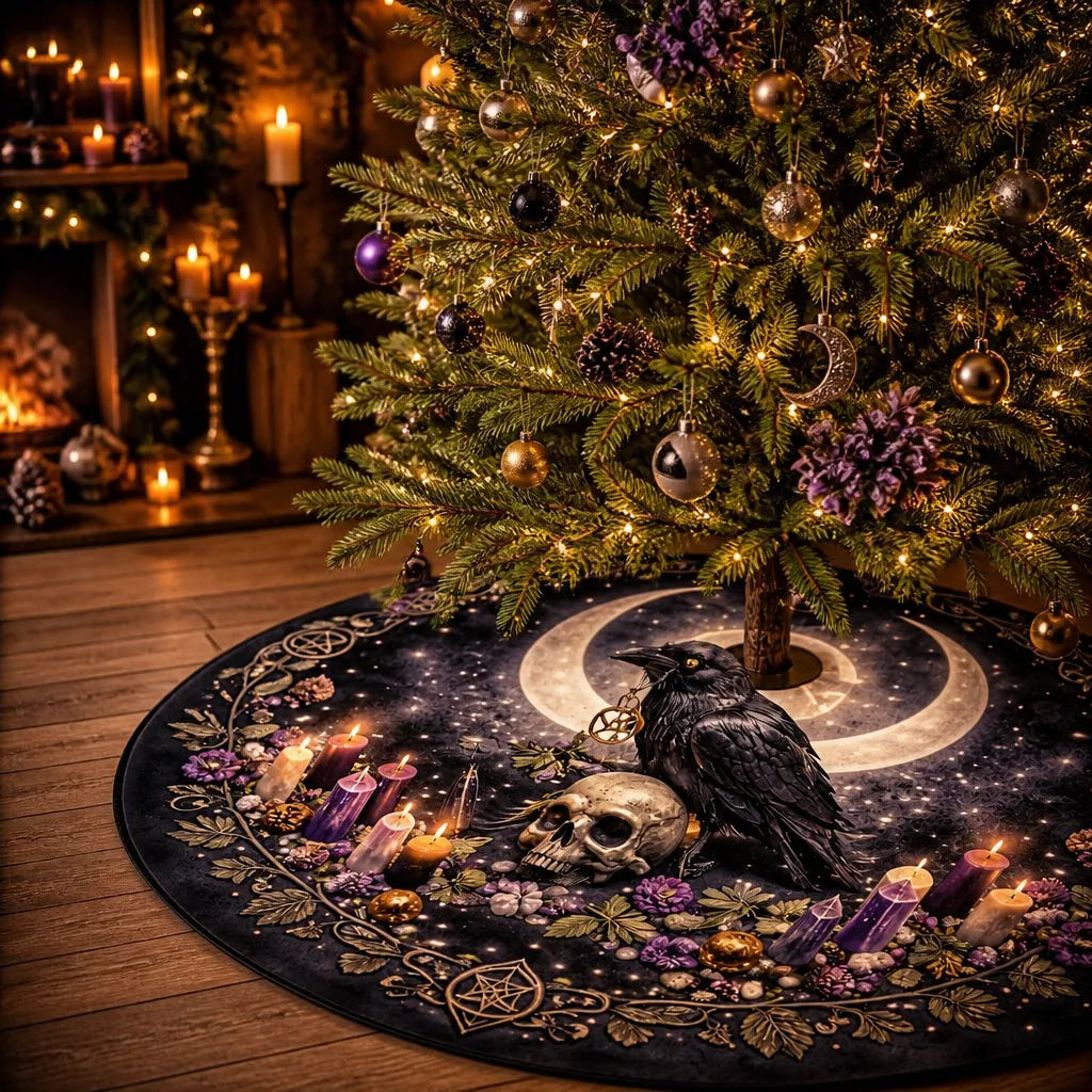 Raven Moon Yule Tree Skirt – Pagan Witch Gothic Decor_mockup_2.webp