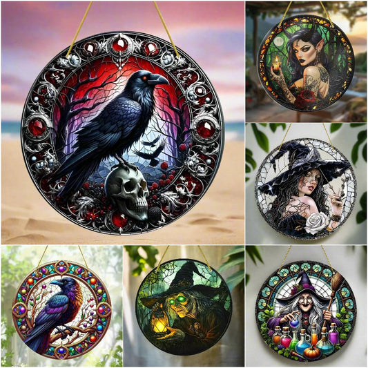 Halloween window decor Witchy suncatcher Gothic window art Witch Hanging Ornament-MoonChildWorld