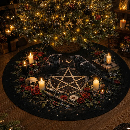 Raven Pentagram Yule Tree Skirt – Pagan Witchy Gothic Decor_mockup_1.webp