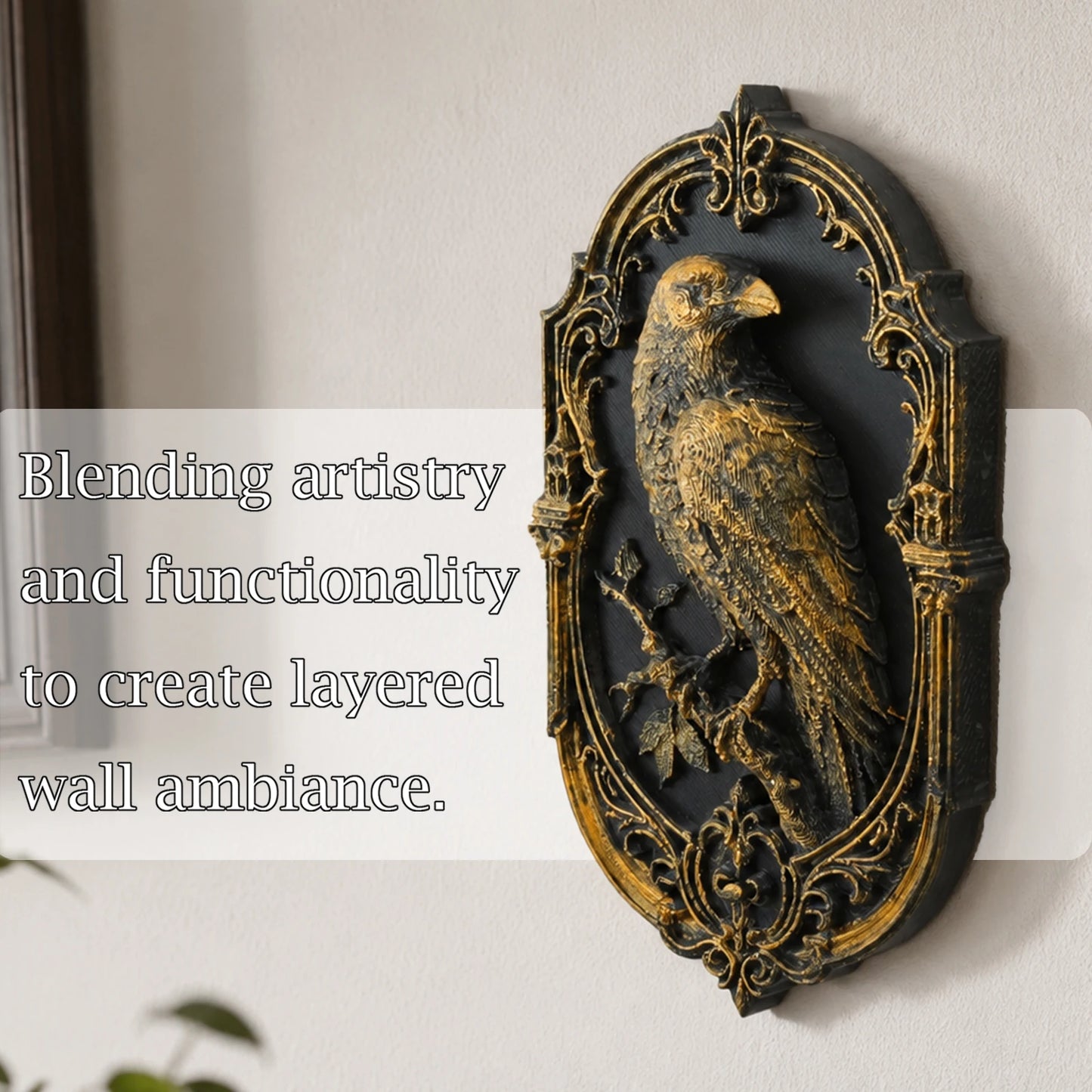 Gothic crow relief – wall hanging ornament side view