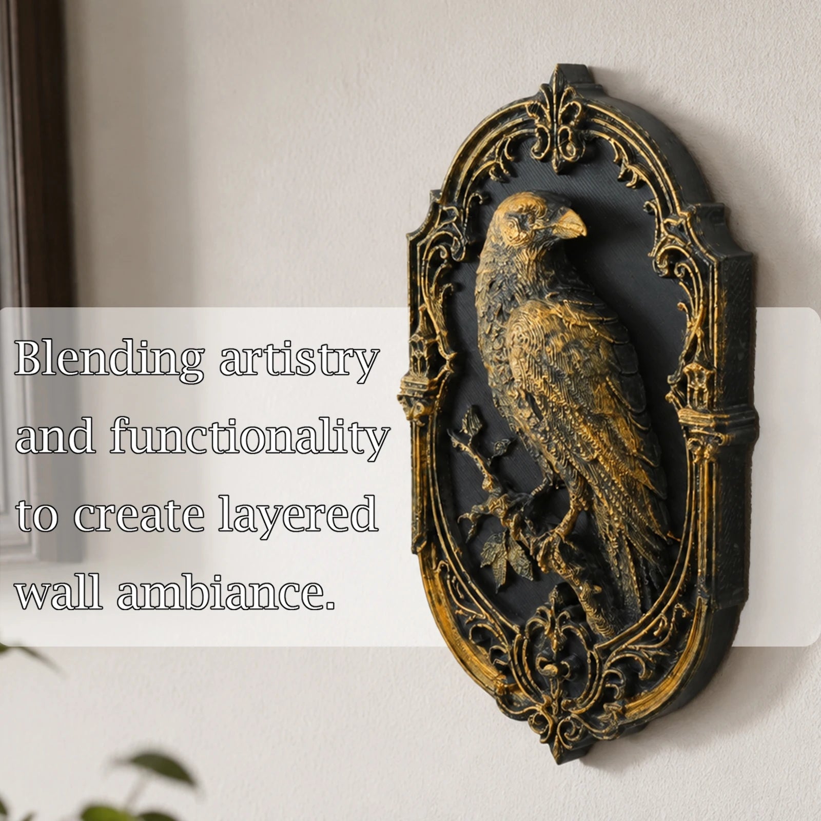 Gothic crow relief – wall hanging ornament side view