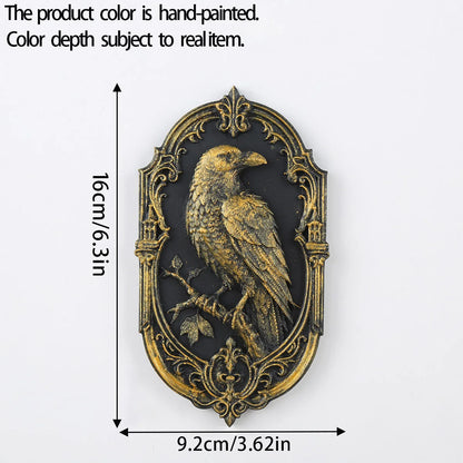 Crow relief plaque – witchy gothic home decor styled on wall