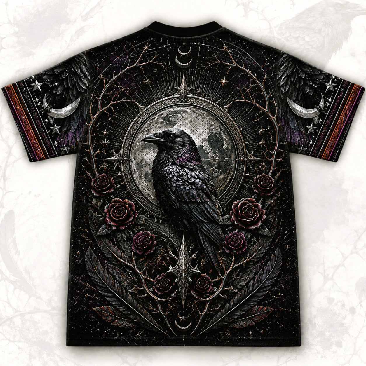 Raven Skull Candle T-Shirt Full Moon Pumpkin Gothic Samhain Tee back view