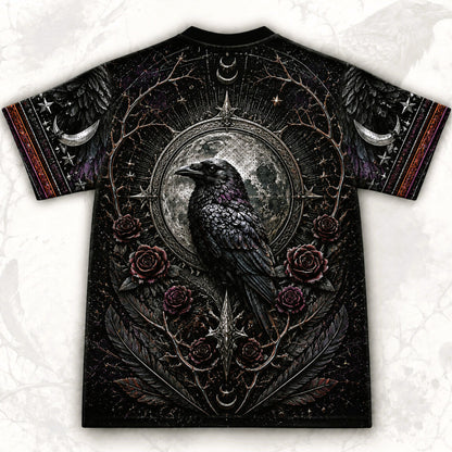 Raven Skull Candle T-Shirt Full Moon Pumpkin Gothic Samhain Tee back view