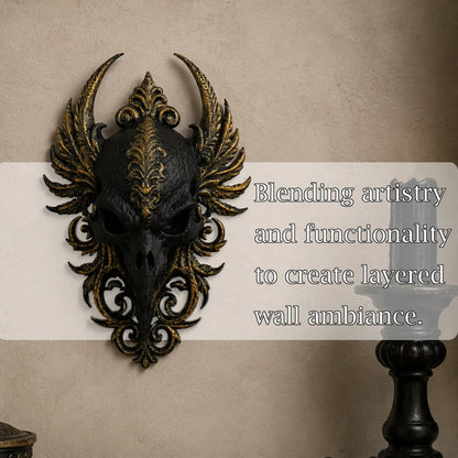 Gothic crow skull relief – wall hanging side view