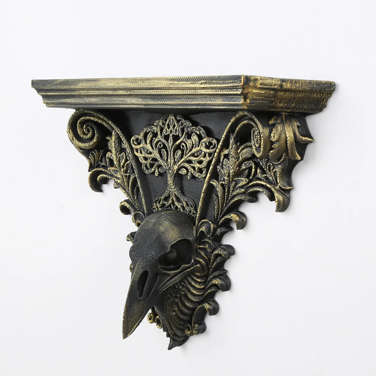 Tree of life wall mount shelf – carved crow detail