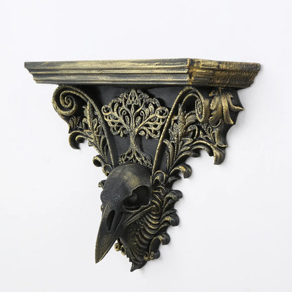 Tree of life wall mount shelf – carved crow detail
