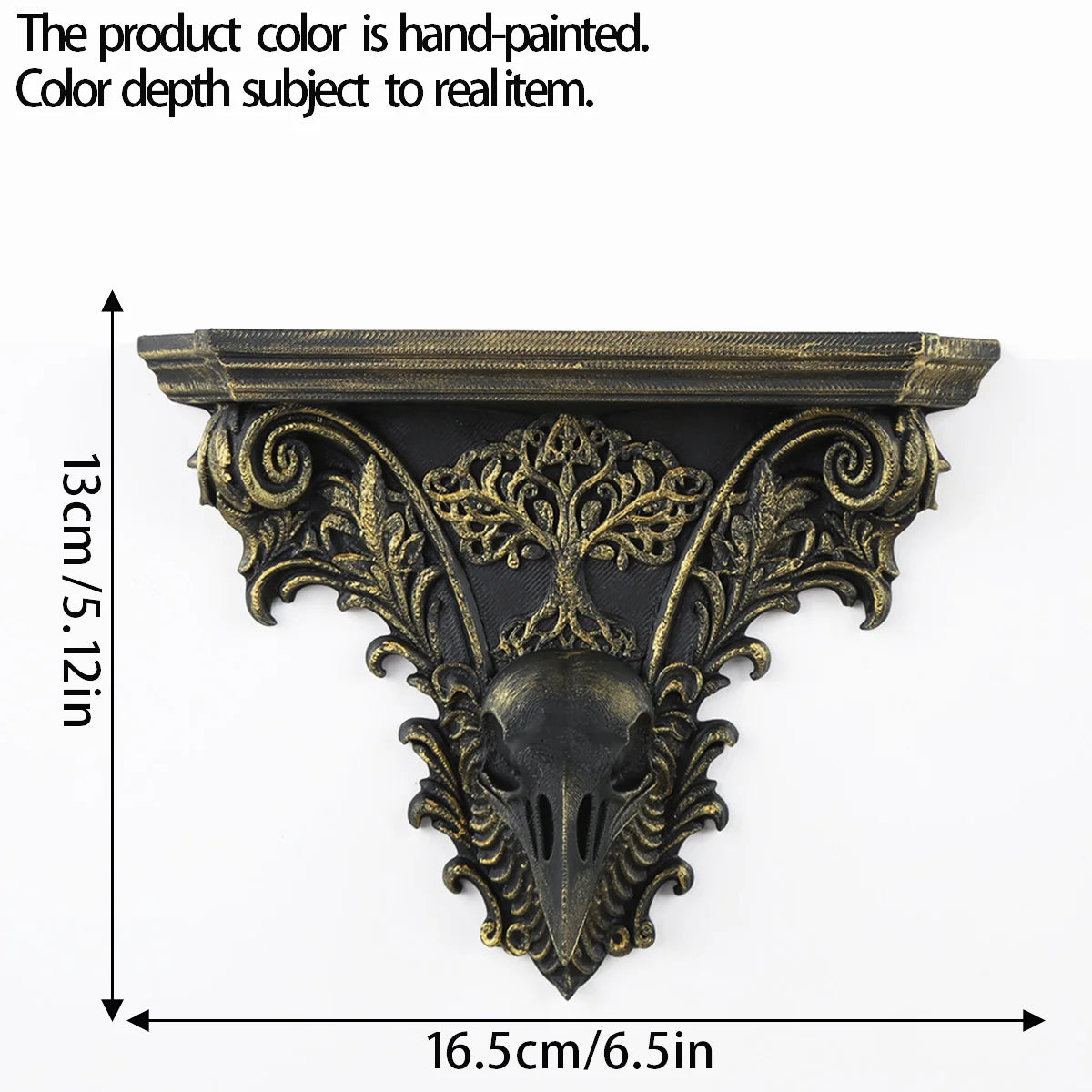 Raven tree of life wall shelf – witchy gothic home decor styled with crystals