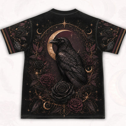 Raven Witch Red Gown T-Shirt Black Rose Crescent Gothic Tee back view