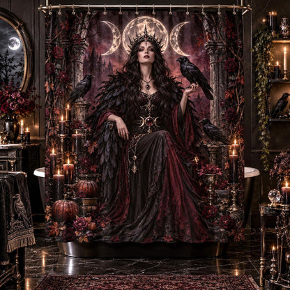 Raven Witch Shower Curtain - Samhain Gothic Goddess Decor