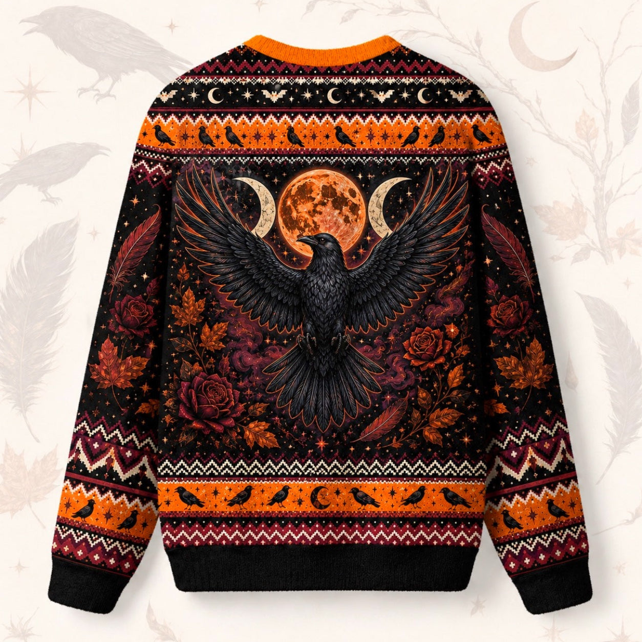 Raven Witch Sweater Harvest Moon Triple Moon Autumn Knit back view