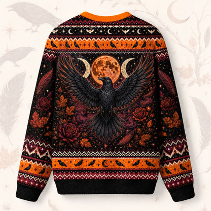 Raven Witch Sweater Harvest Moon Triple Moon Autumn Knit back view