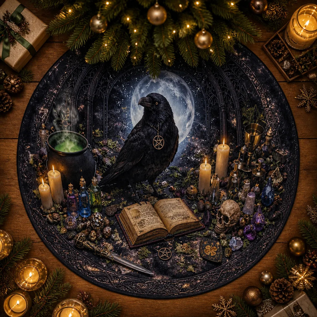 Raven Yule Tree Skirt – Wicca Witchy Gothic Decor_mockup_1.webp