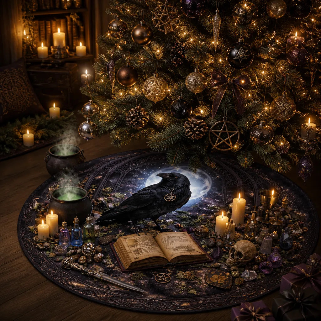 Raven Yule Tree Skirt – Wicca Witchy Gothic Decor_mockup_2.webp