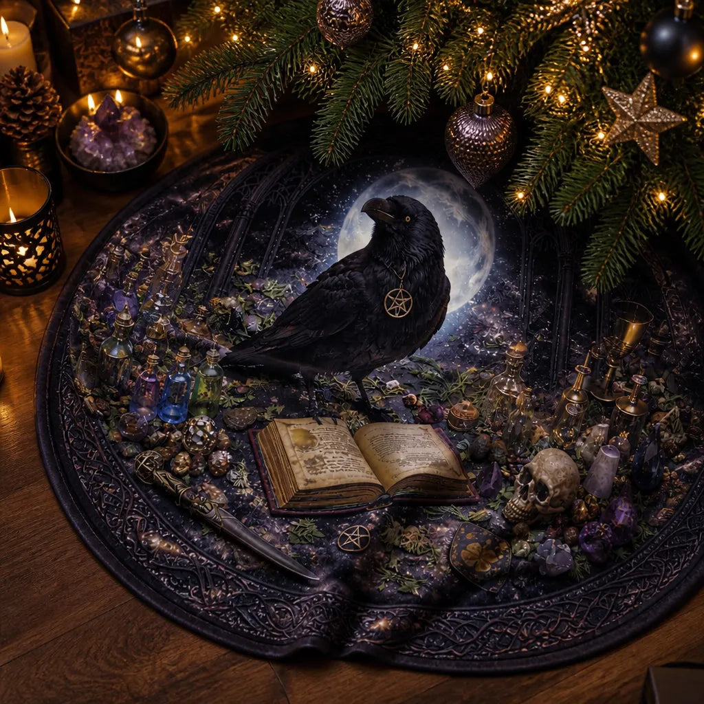 Raven Yule Tree Skirt – Wicca Witchy Gothic Decor_mockup_3.webp