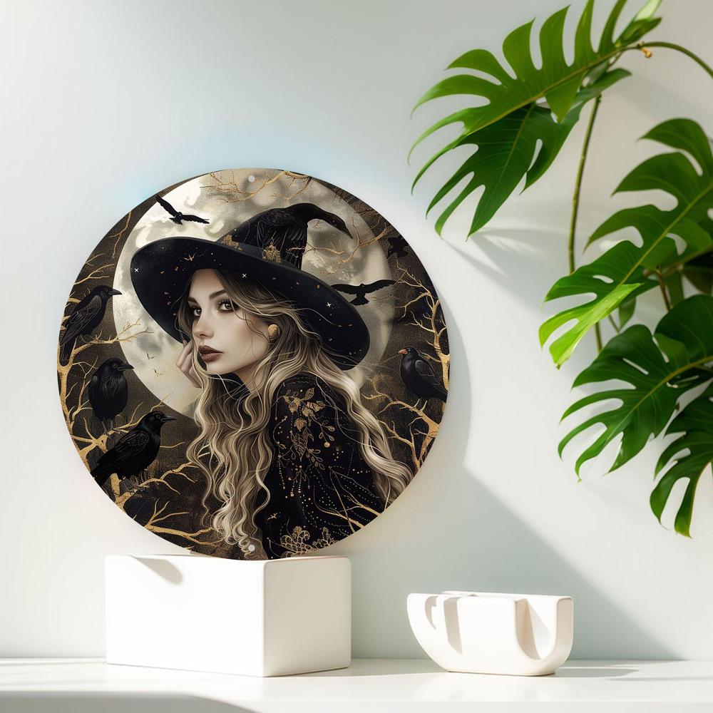 Raven and Dark Witch Metal Sign Gothic Halloween Decor-MoonChildWorld