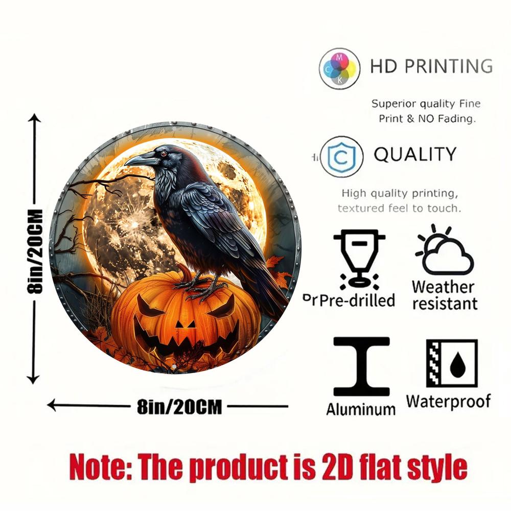 Raven and Pumpkin Halloween Metal Sign Dark Crow Home Decor-MoonChildWorld