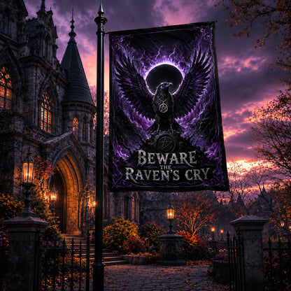 Close-up of Raven of the Dark Moon house flag showing raven and moon artwork