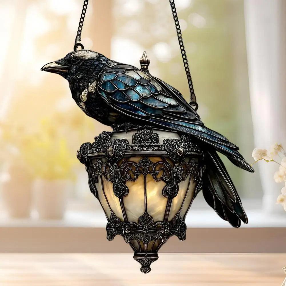 Raven on Lantern Suncatcher Halloween Crow Lantern Suncatcher Acrylic Ornament for Dark Academia Home-MoonChildWorld
